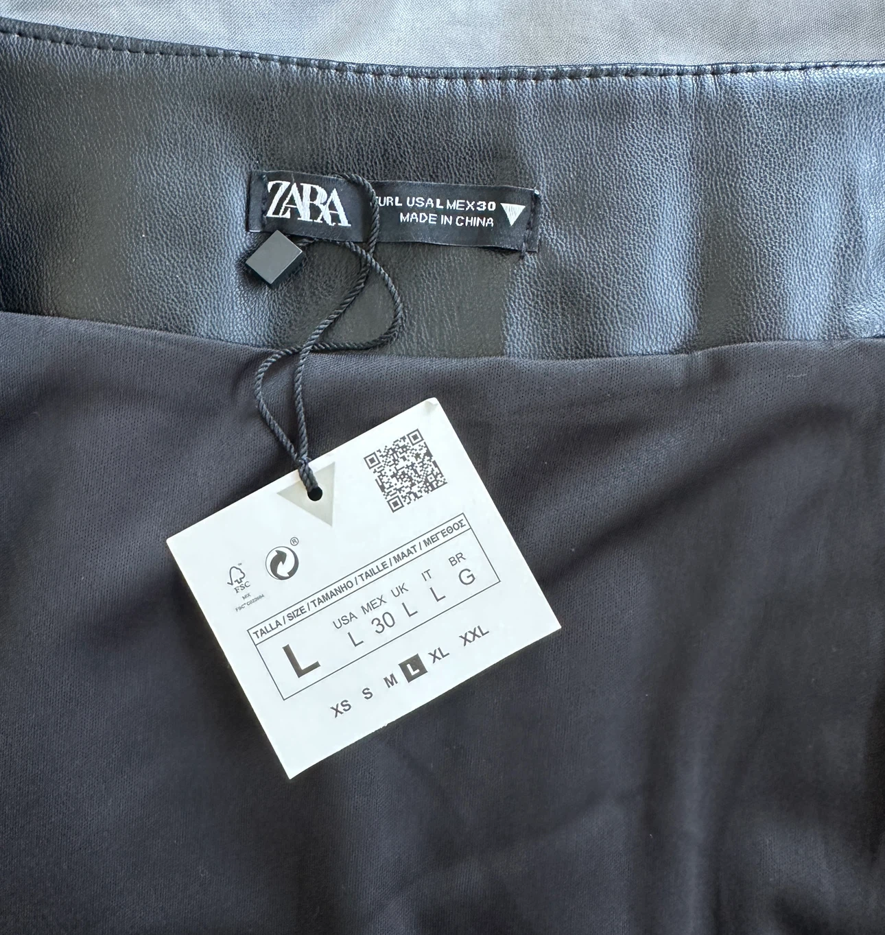 Zara Black Faux Leather Wrap Mini Skirt Size L - photo 3