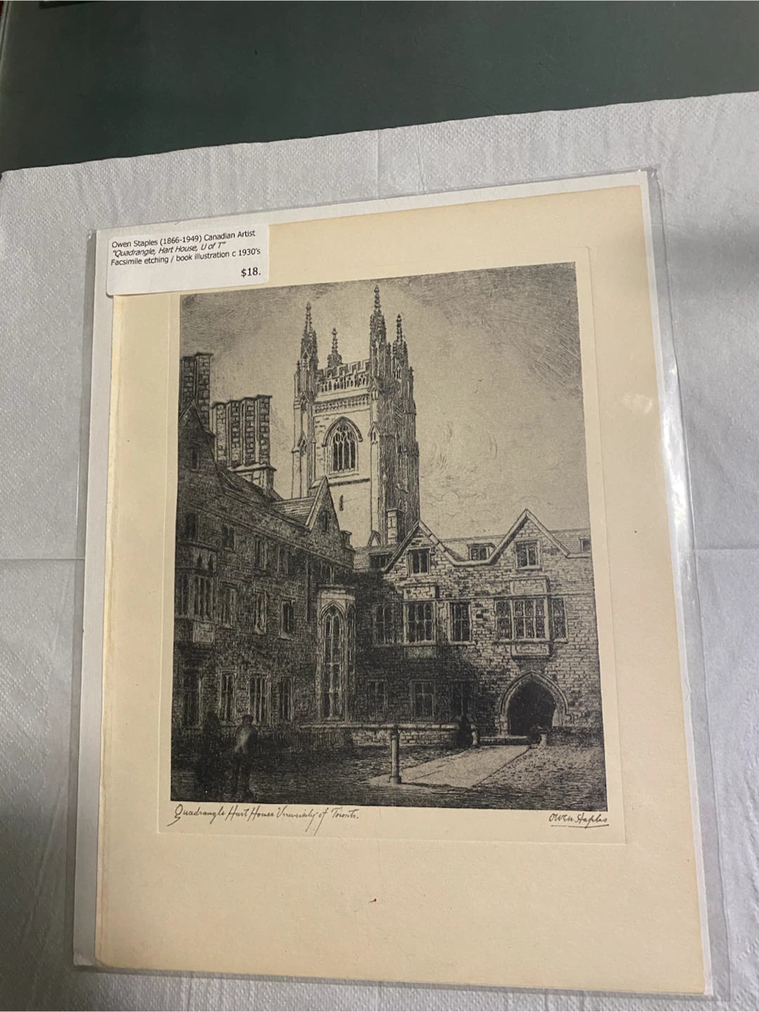 Original Etching of Hart House at U of Toronto