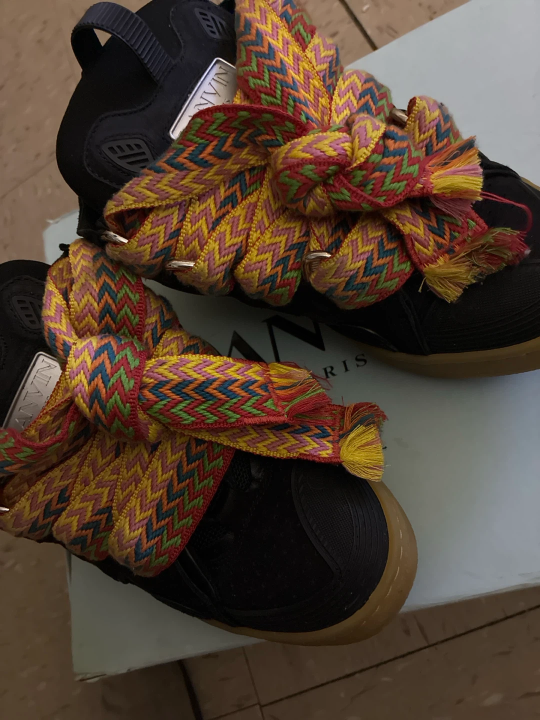 Lanvin Black Running Shoes with Colorful Laces