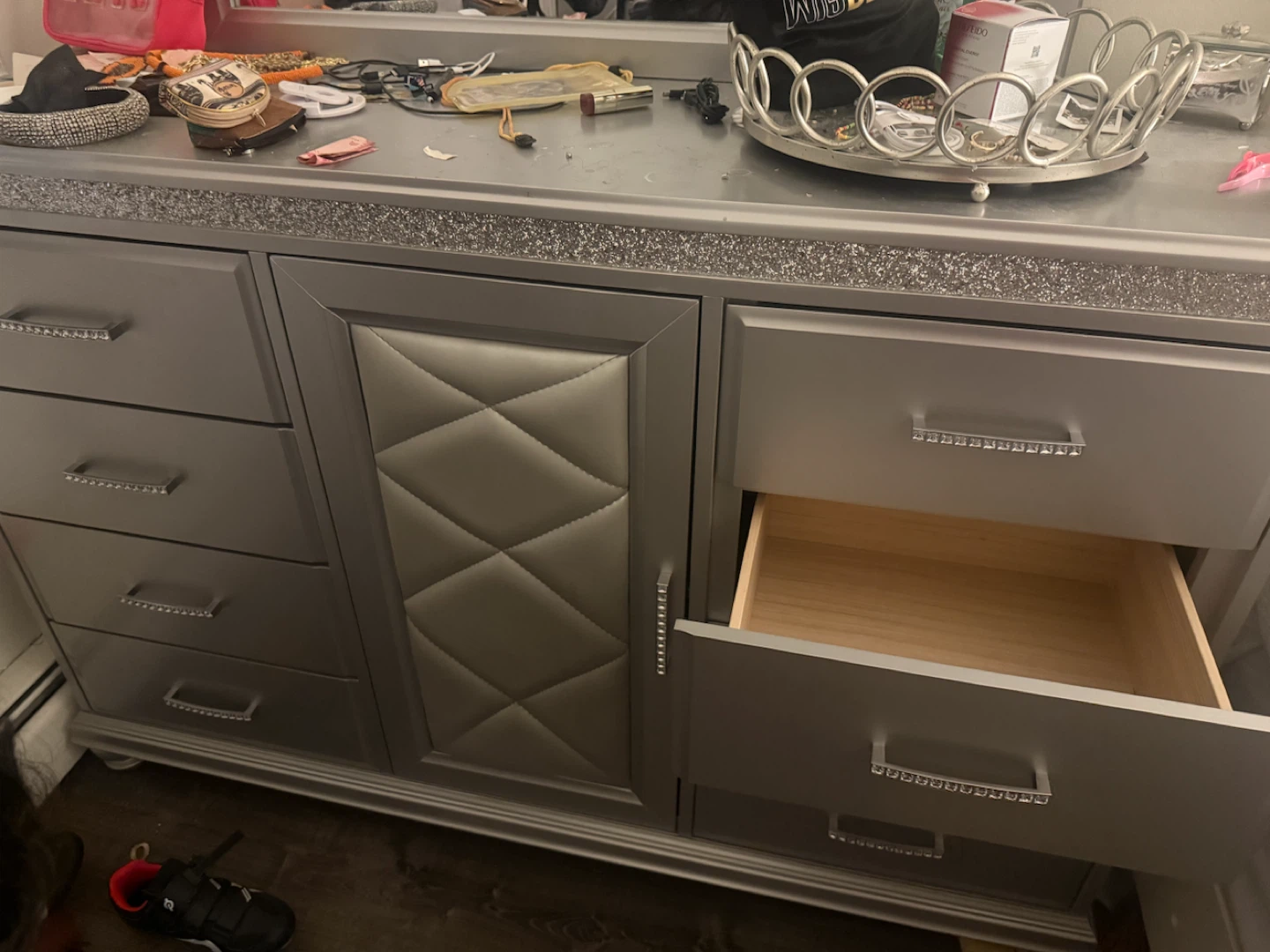 Silver Dresser with Mirrored Top