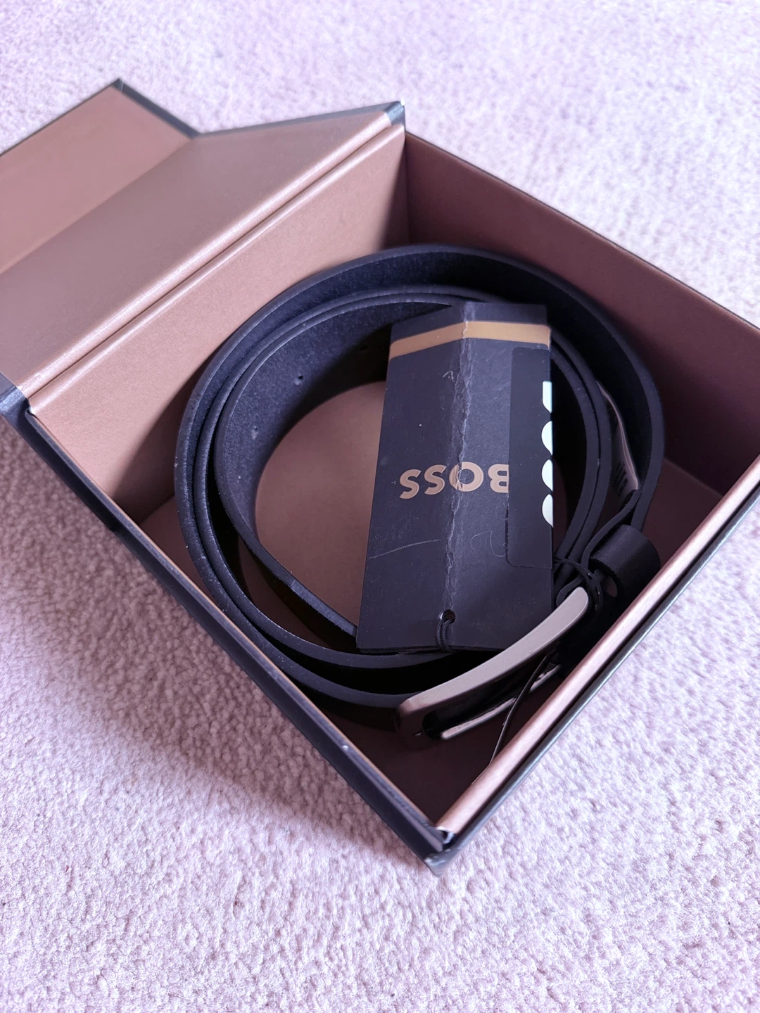 BOSS Black Leather Belt with Silver Buckle - photo 5