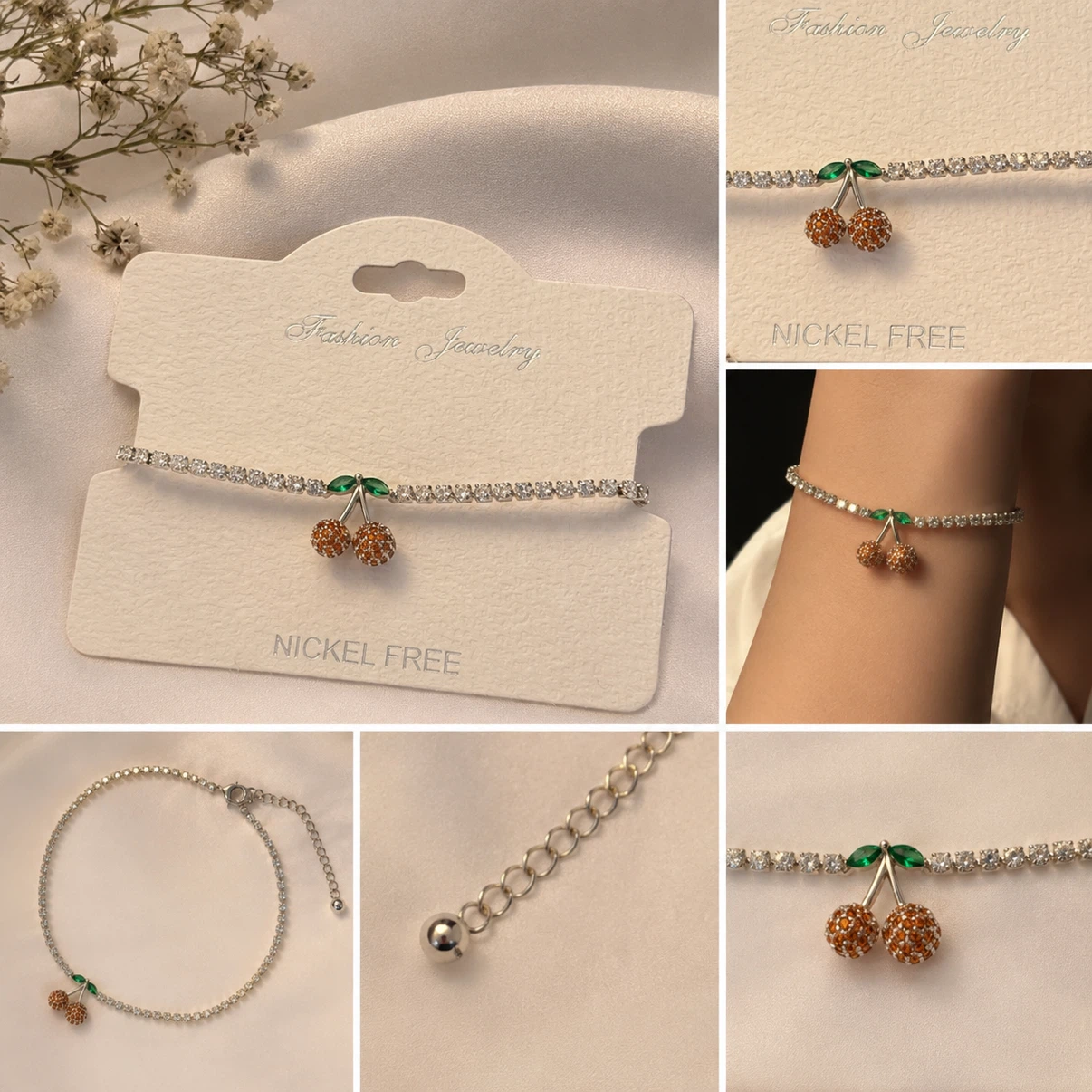 Gold-Plated Sparkling Cherry Bracelet