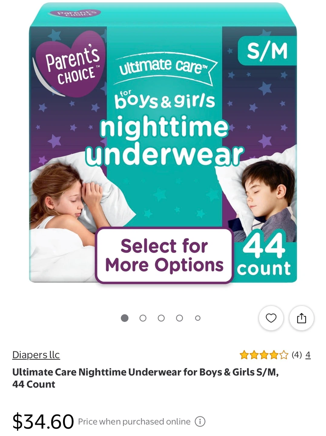 Parent's Choice Ultimate Care Nighttime Underwear S/M - 44 Count