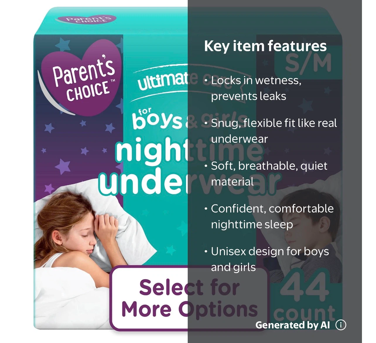 Parent's Choice Ultimate Care Nighttime Underwear S/M - 44 Count - photo 4