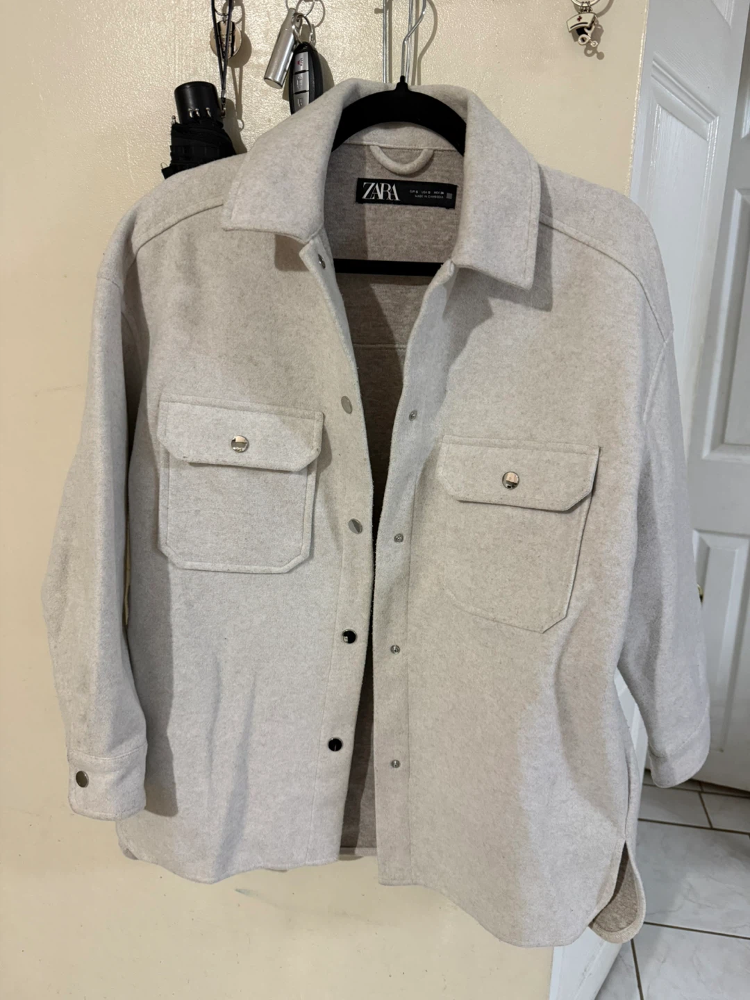 Zara Light Grey Wool Blend Shacket