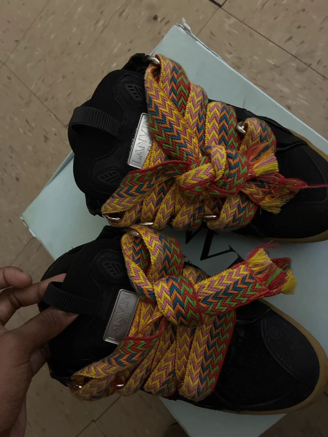 Lanvin Black Running Shoes with Colorful Laces - photo 4