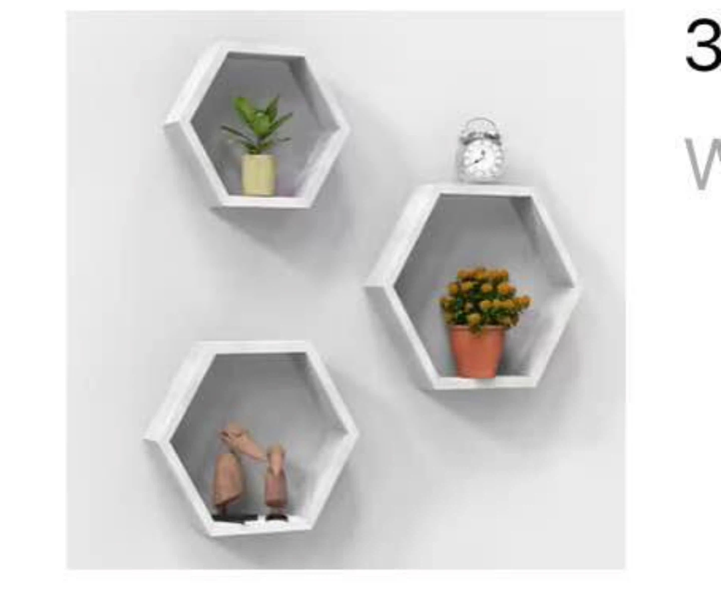 Set of 3 White Hexagon Shelves NEW in box