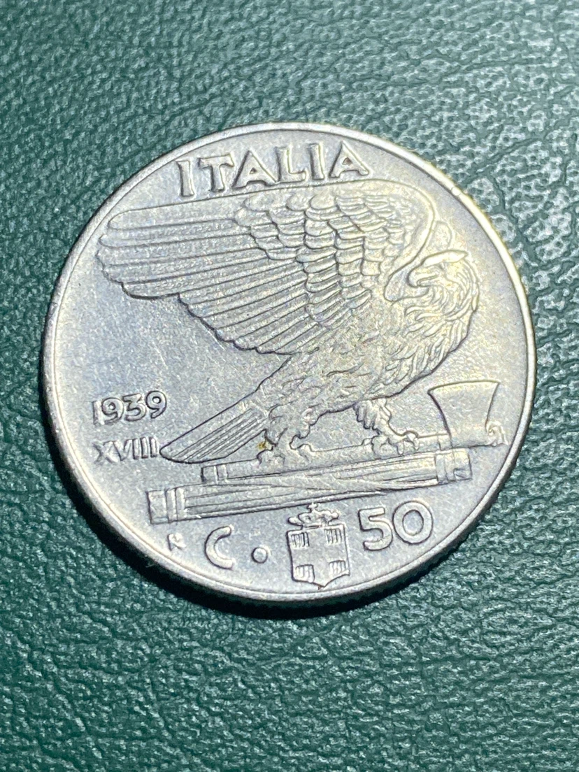 1939 Italy 50 Lire Coin - photo 2