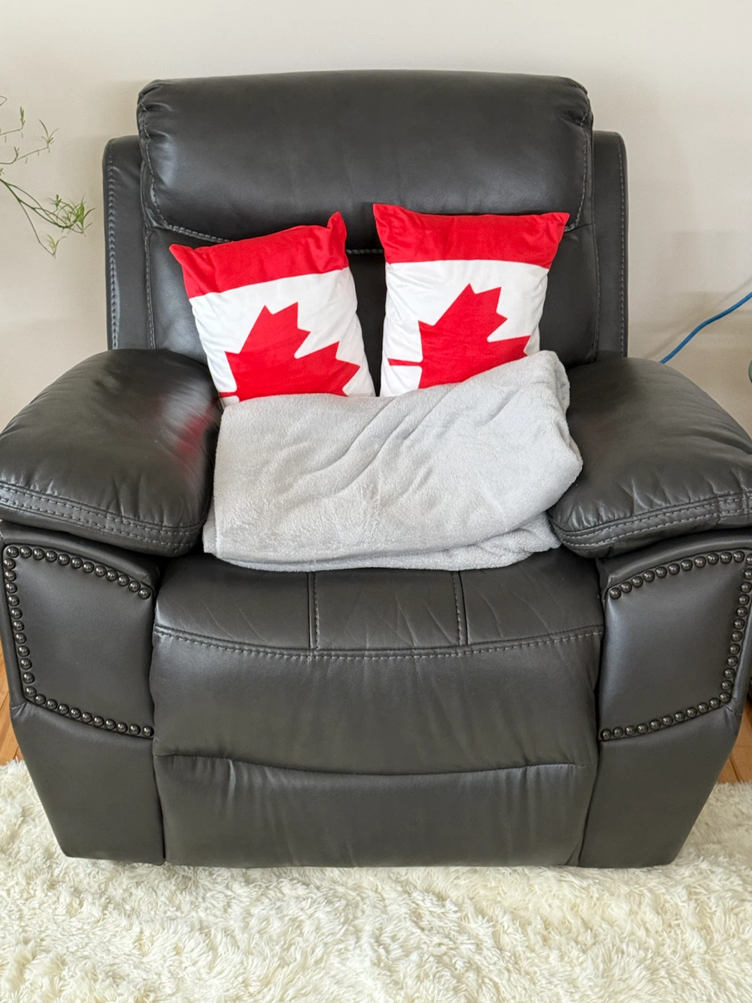 Dark Grey Leather Recliner Chair - photo 2