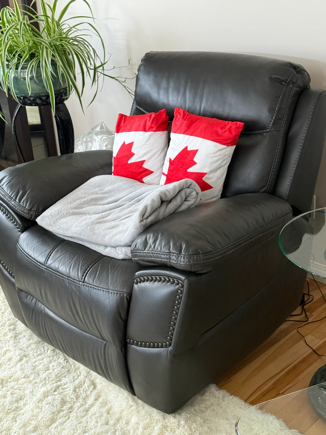 Dark Grey Leather Recliner Chair - photo 3