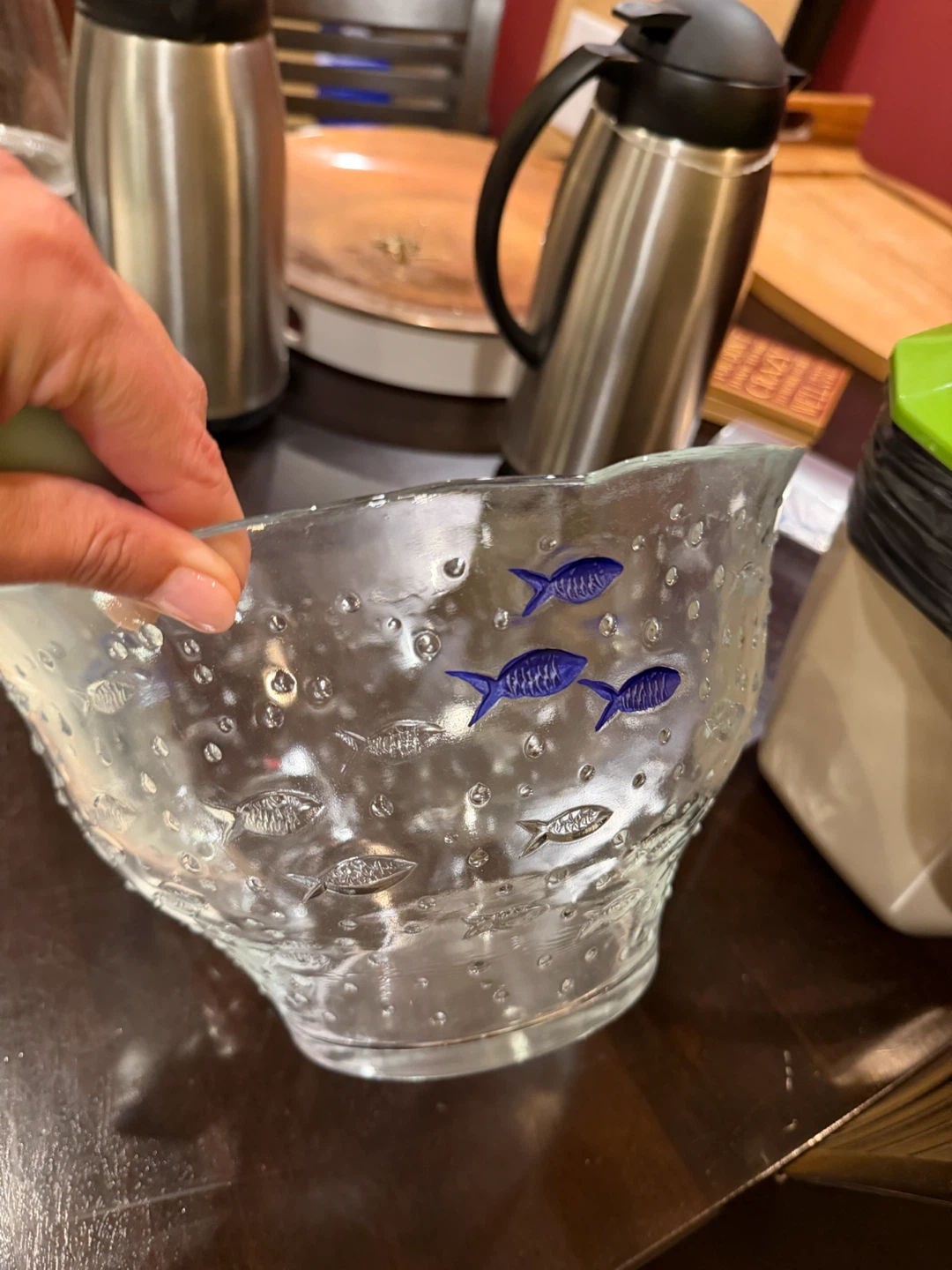 Glass Serving Bowl with Fish Design