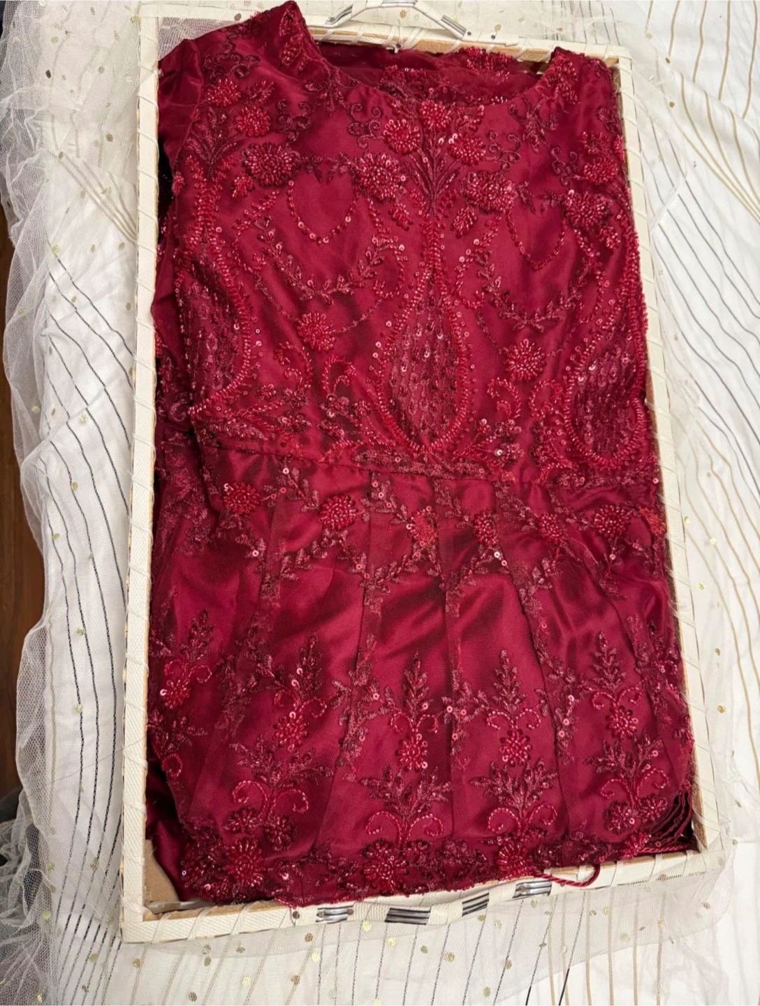 Red Desi Bridal Dress with Dupatta, Bag, and Petticoat - photo 2