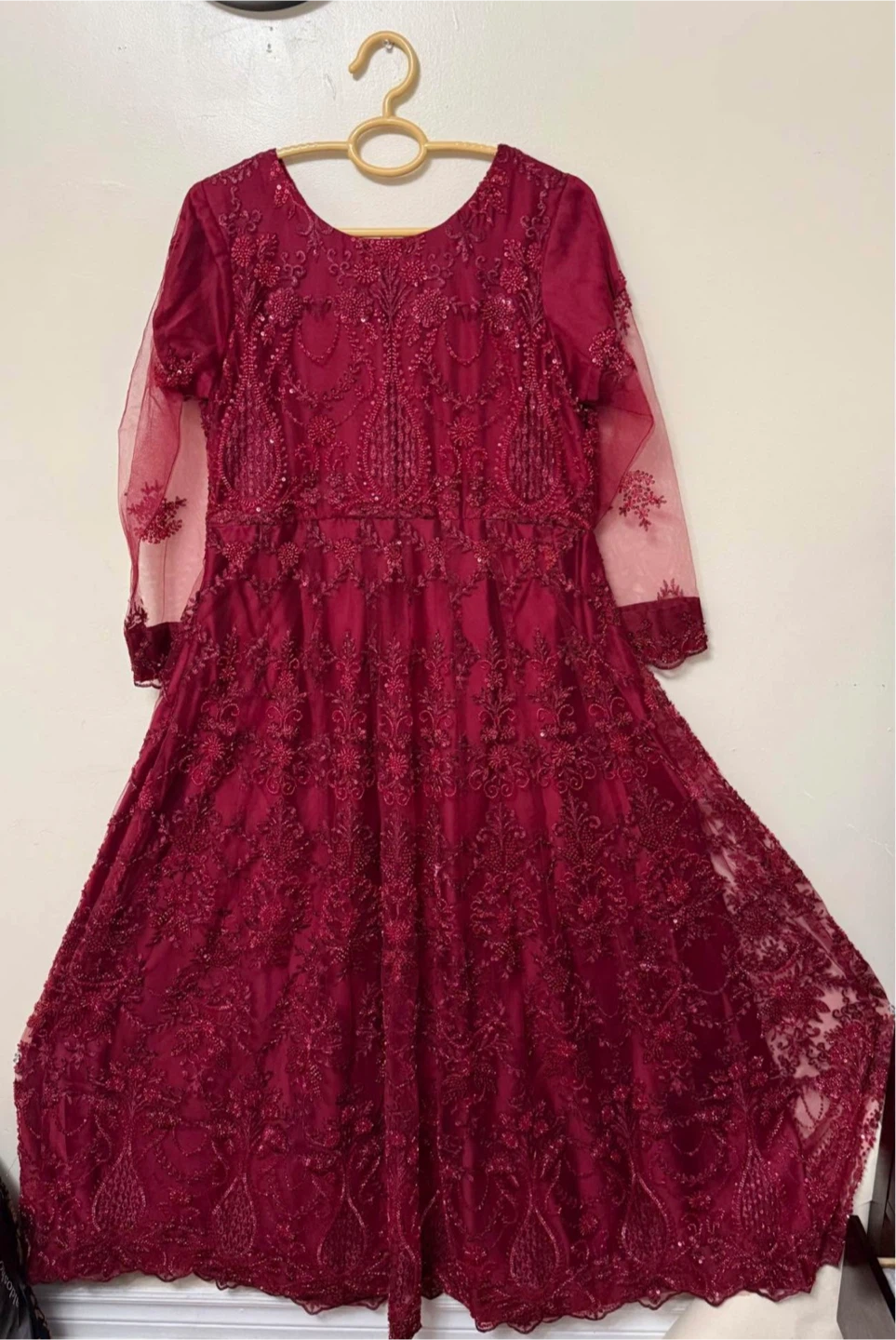Red Desi Bridal Dress with Dupatta, Bag, and Petticoat - photo 3