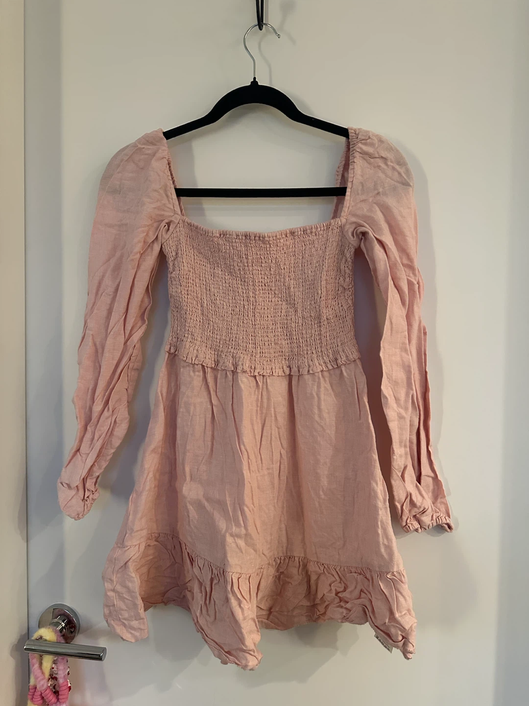 Aritzia Wilfred Pink Smocked Square Neck Dress