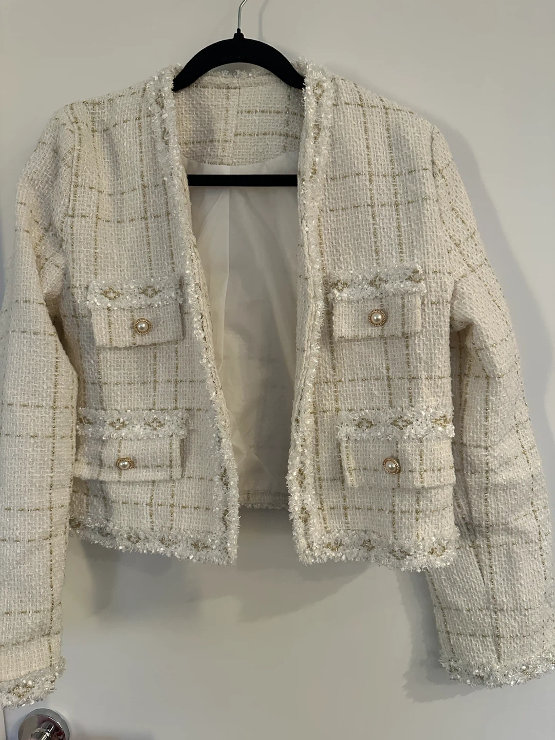 Cream and Gold Tweed Cropped Jacket