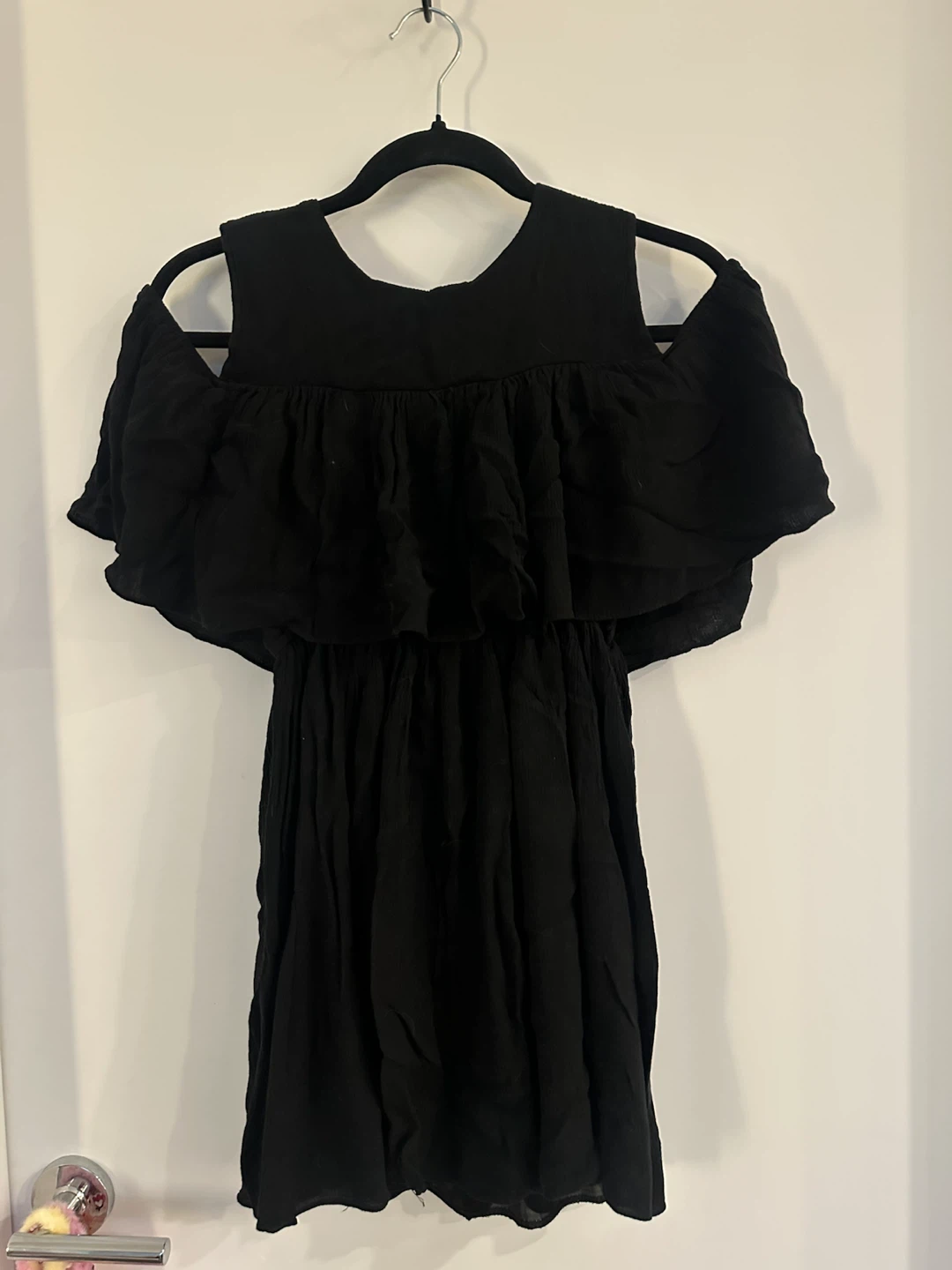 Black Cold Shoulder Ruffle Dress