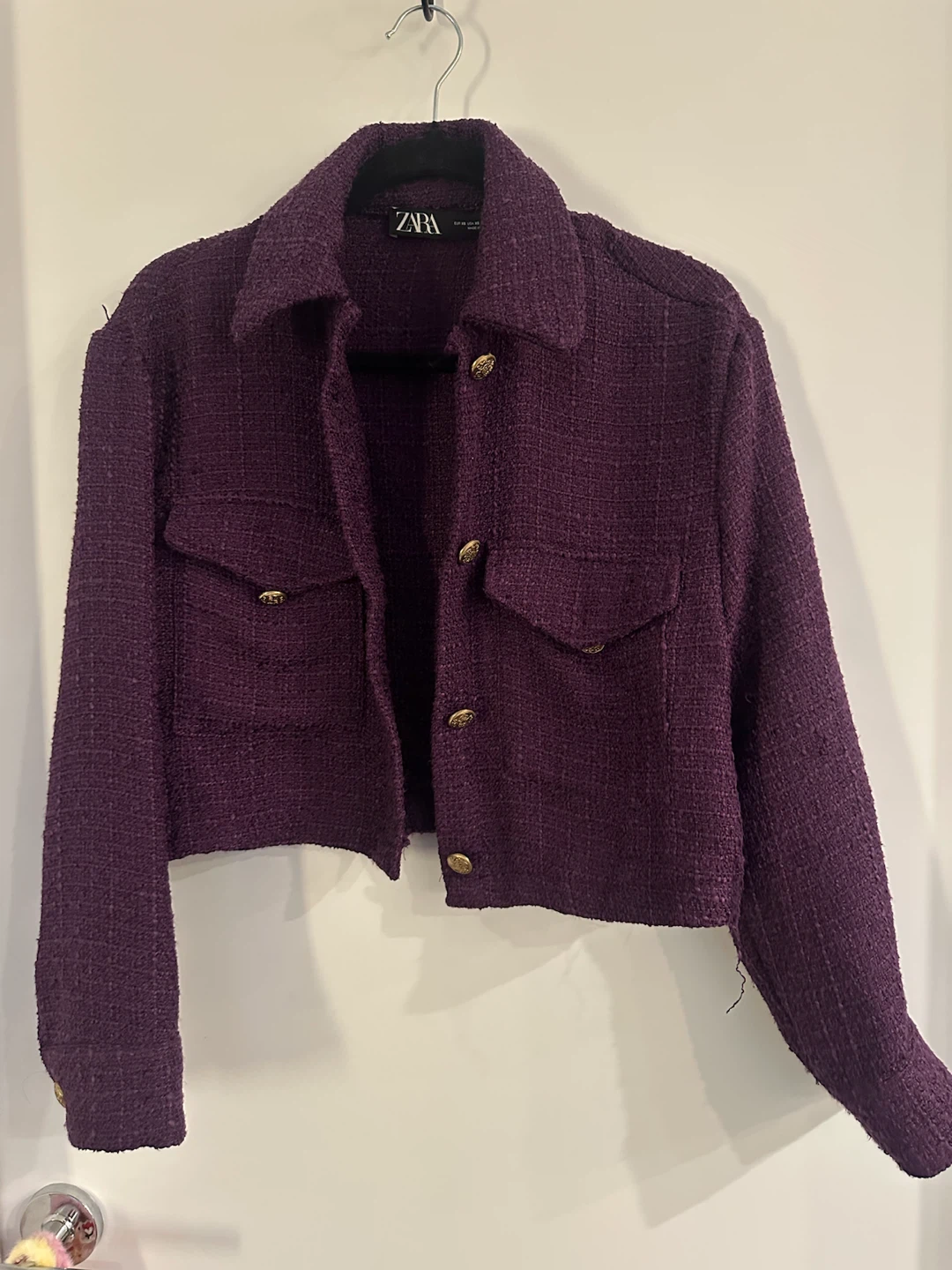 ZARA Cropped Tweed Jacket - Purple