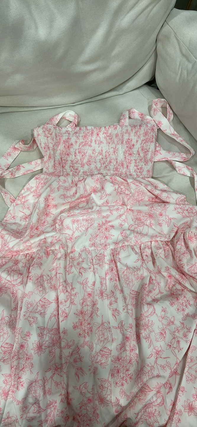 White and Pink Floral Smocked Dress
