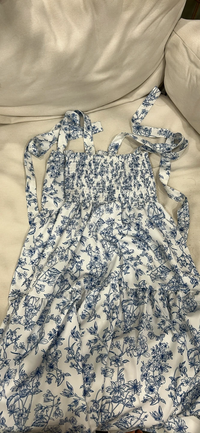 White and Blue Floral Tiered Sundress