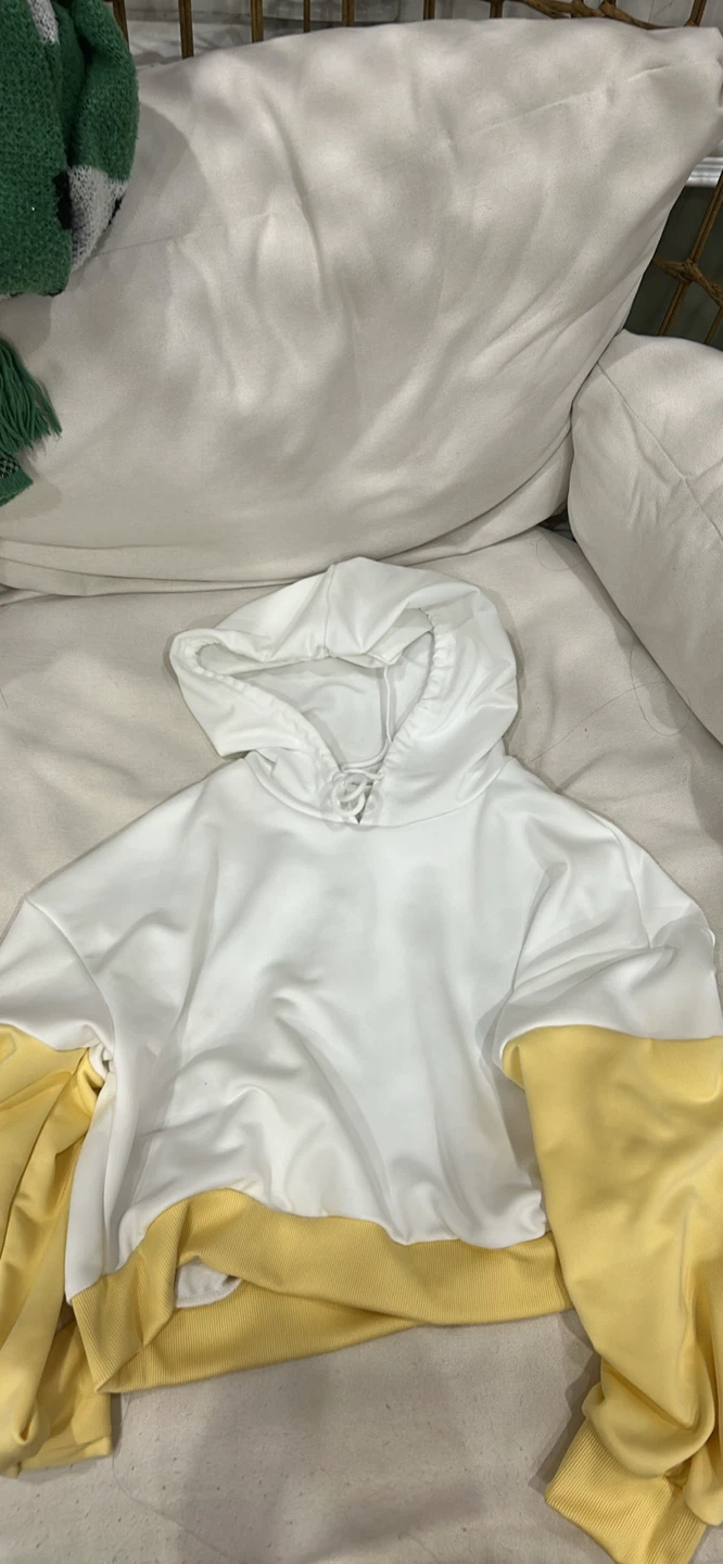 White and Yellow Colour Block Hoodie
