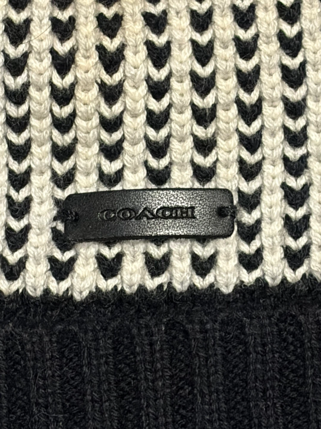 Coach New York Pom Pom Beanie Black & White Chevron - photo 2