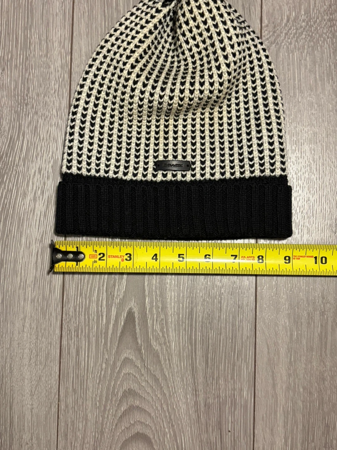 Coach New York Pom Pom Beanie Black & White Chevron - photo 5