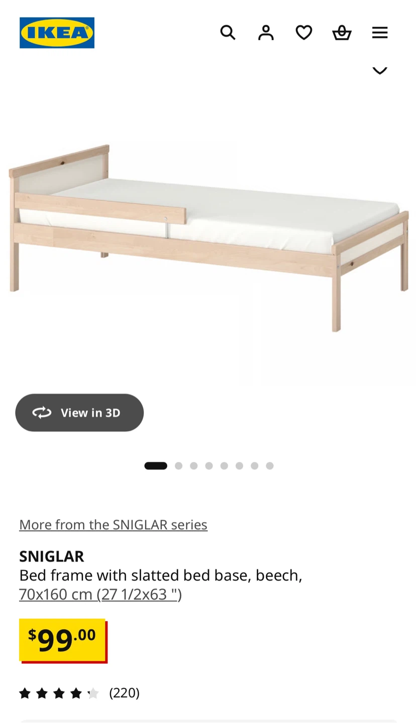 IKEA SNIGLAR Bed Frame with Slatted Bed Base - Beech 70x160 cm - photo 2