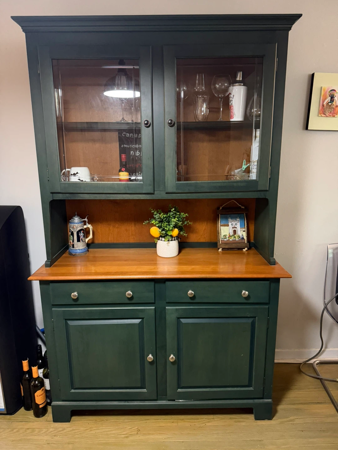 Dark Green Hutch with Glass Doors