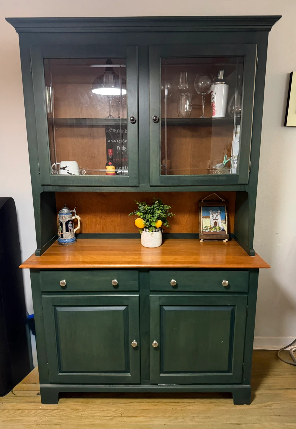 Dark Green Hutch with Glass Doors - photo 3
