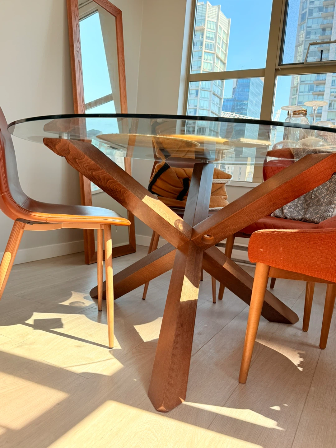 Glass Top Round Dining Table with Wood Base - photo 3
