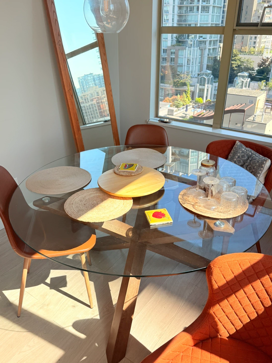 Glass Top Round Dining Table with Wood Base - photo 4