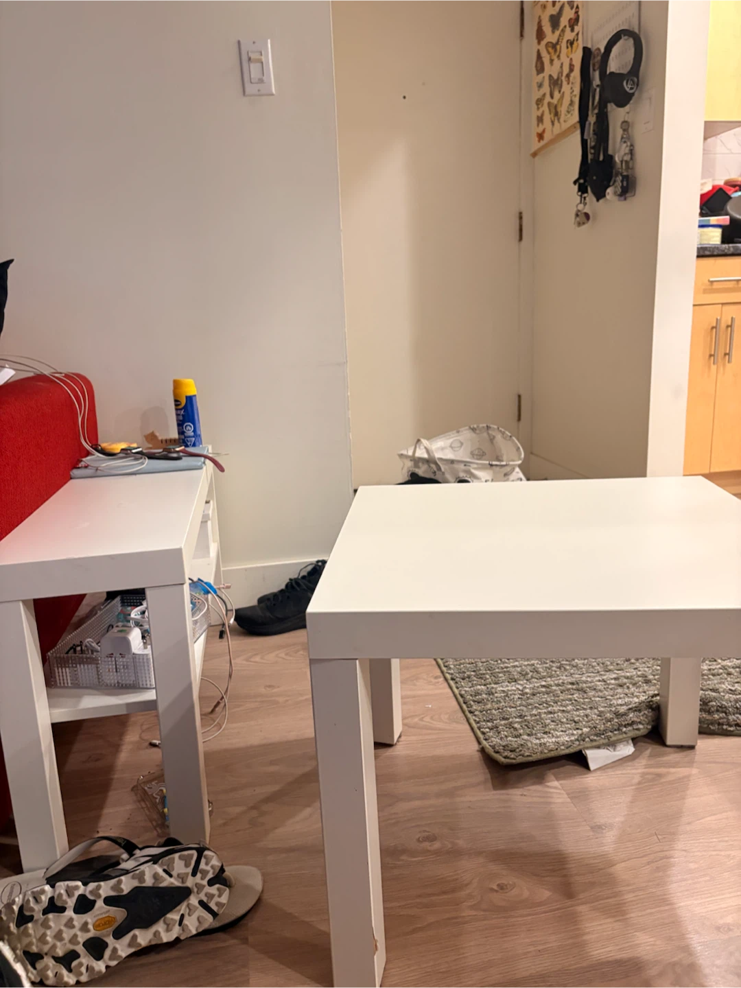 2 white IKEA LACK side tables