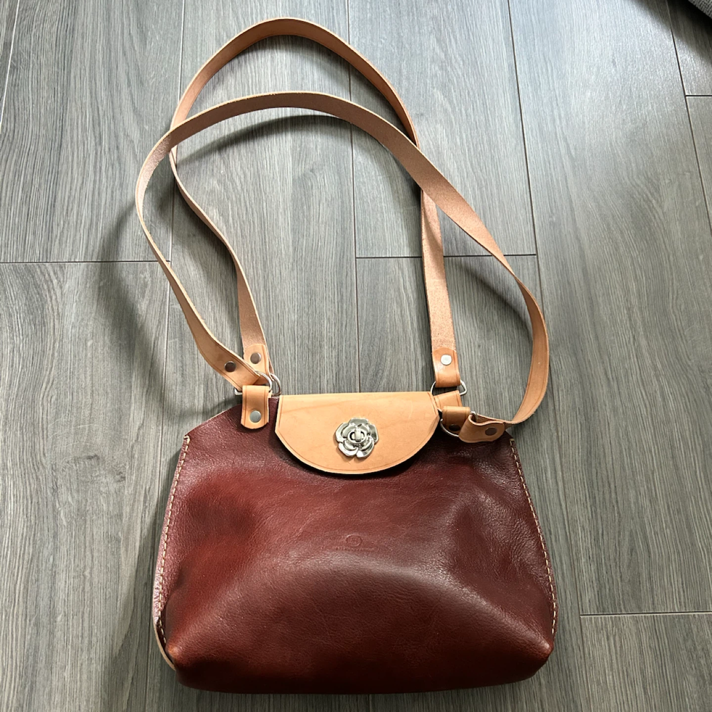 Handmade Leather Crossbody Bag with Rose Clasp