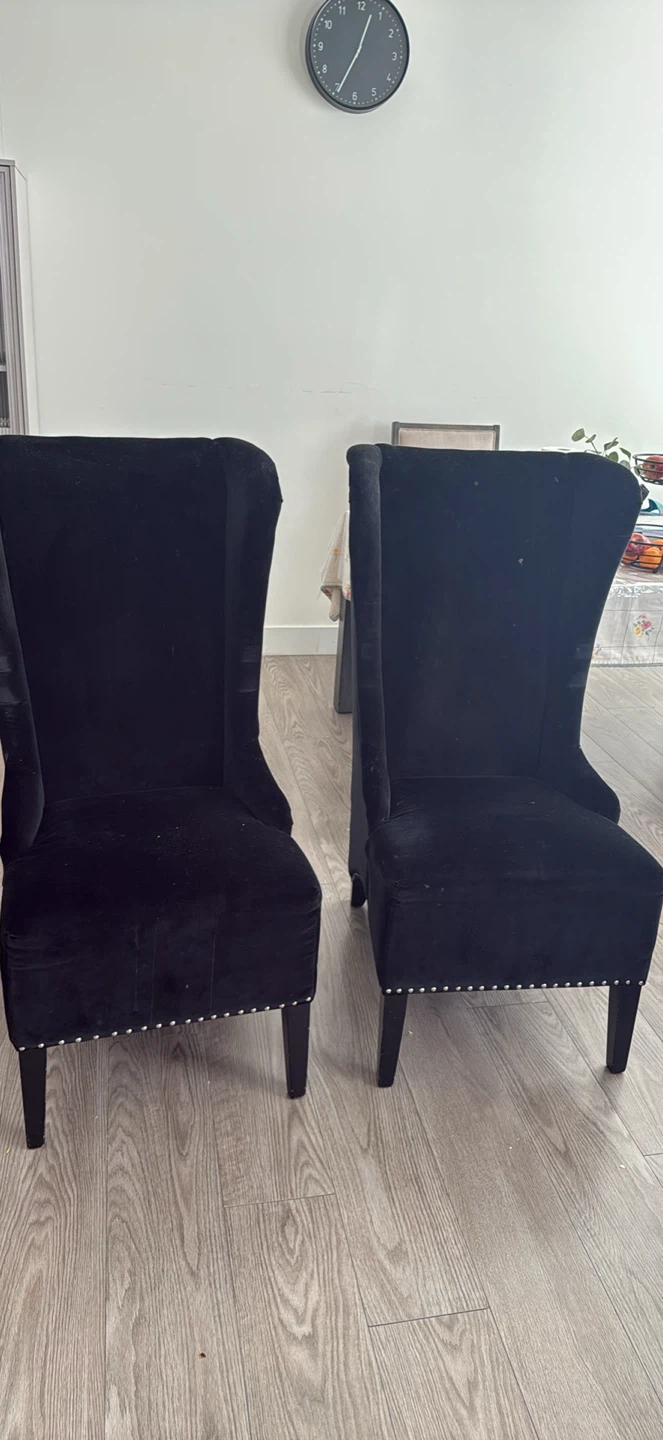 Pair of Black Velvet Wingback Accent Chairs