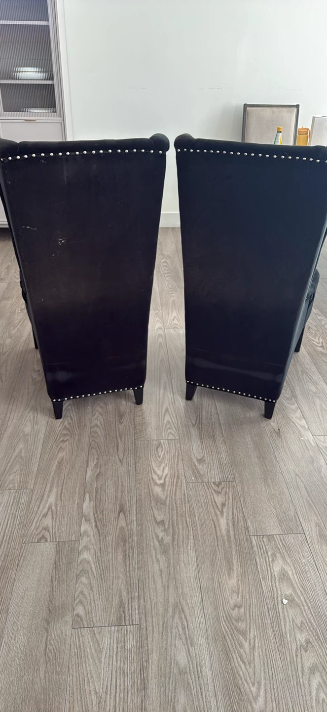 Pair of Black Velvet Wingback Accent Chairs - photo 2