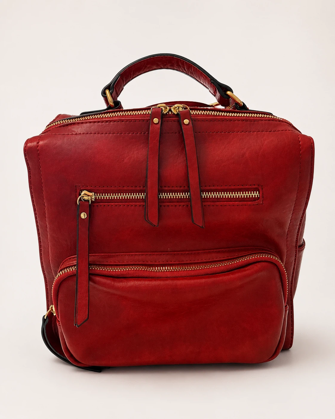 Red Faux Leather Backpack Purse