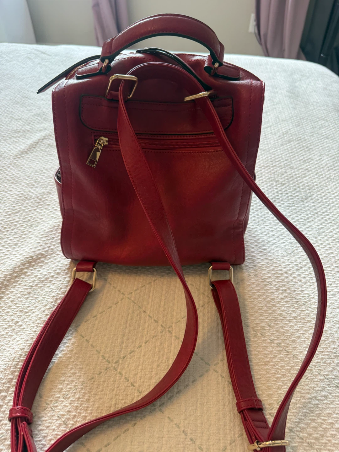 Red Faux Leather Backpack Purse - photo 3