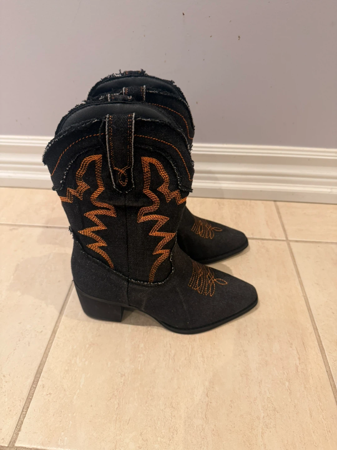 Hawkwell Black & Orange Embroidered Cowboy Boots