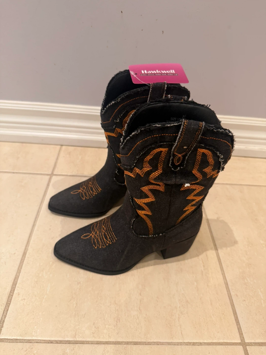 Hawkwell Black & Orange Embroidered Cowboy Boots - photo 3