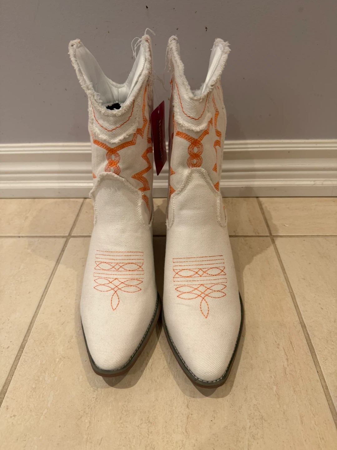 White and Orange Embroidered Cowboy Boots - photo 2