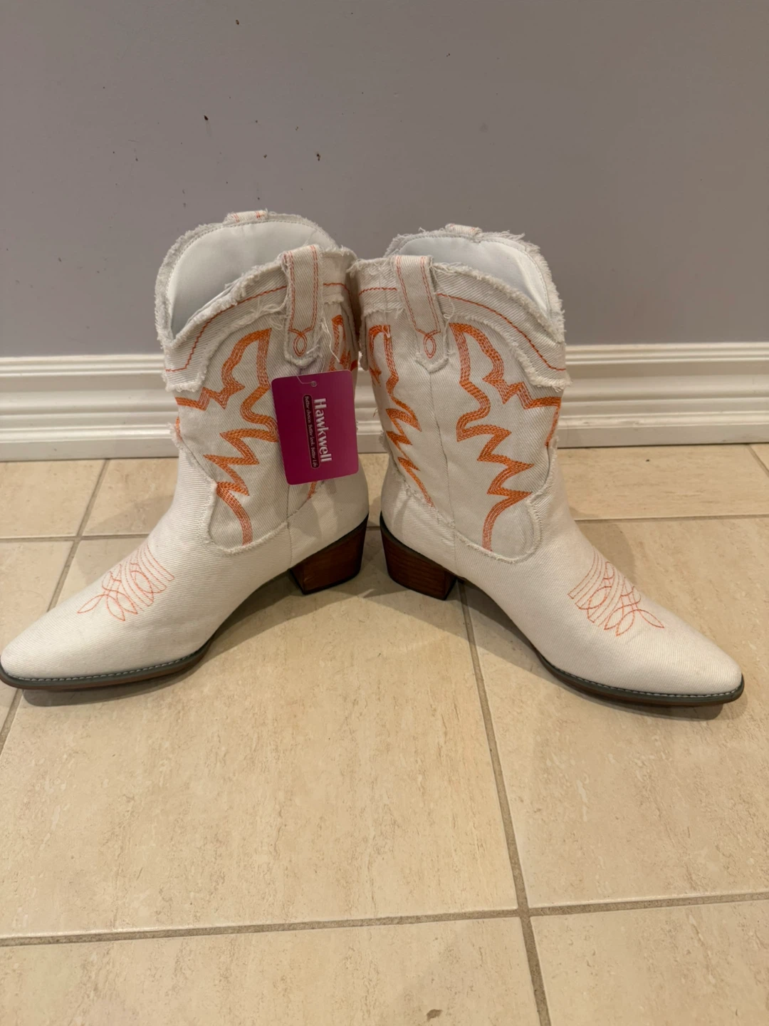 White and Orange Embroidered Cowboy Boots - photo 3