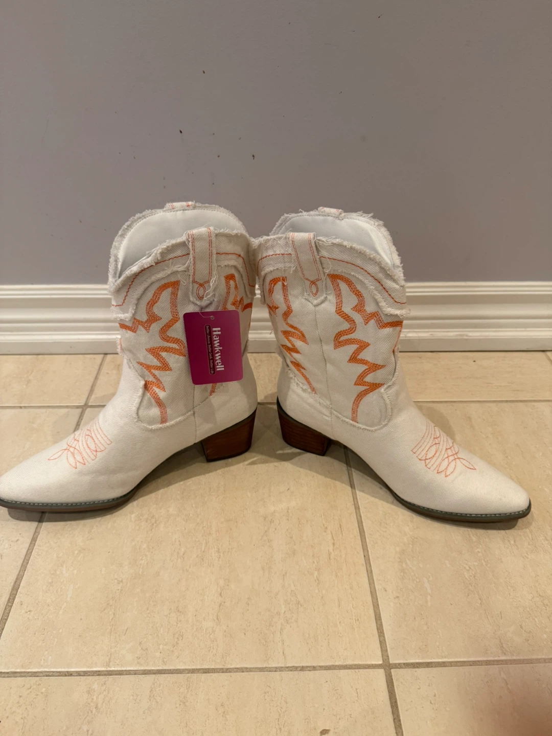 White and Orange Embroidered Cowboy Boots - photo 5
