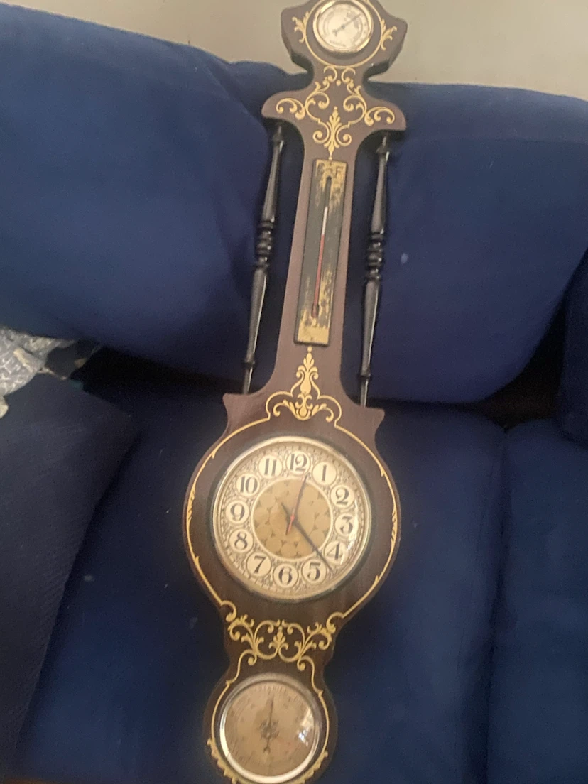 Vintage Wall Clock with Thermometer and Barometer