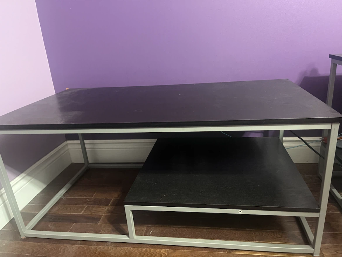Dark Wood Entertainment Stand with Metal Frame