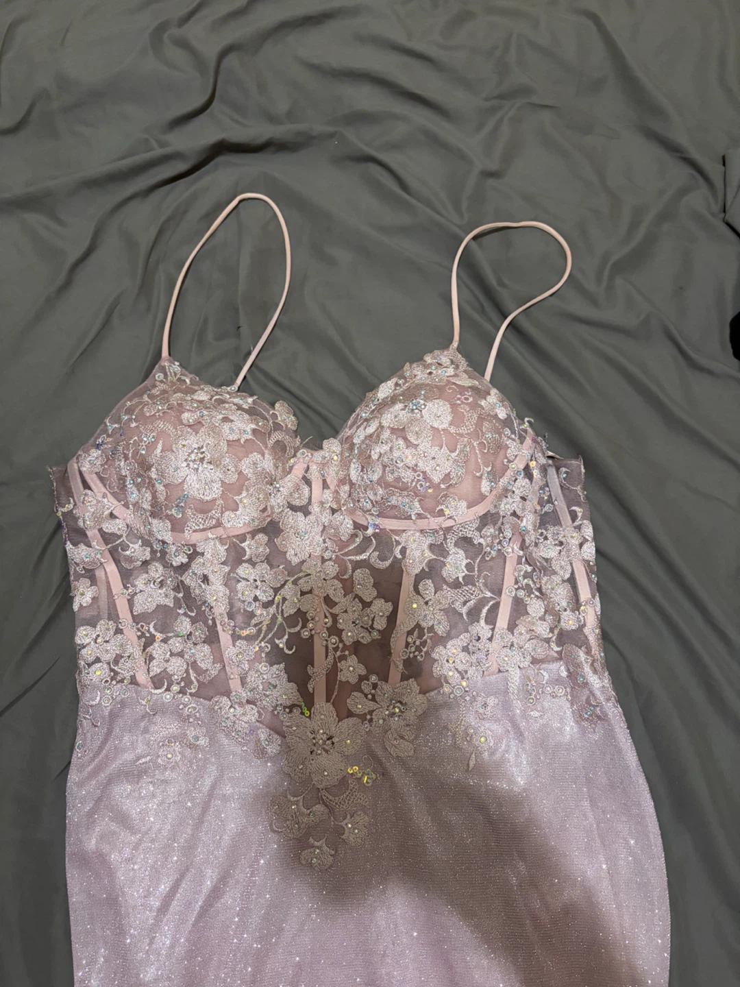 Sparkly Mauve Lace Corset Maxi Dress