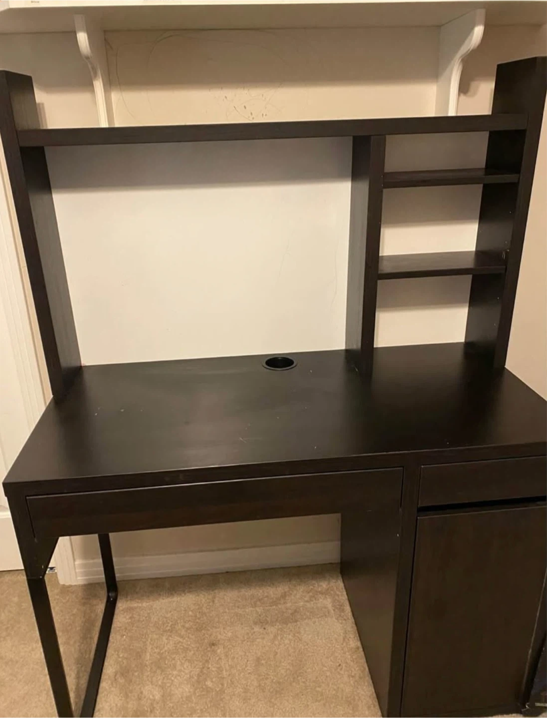 Dark Brown Desk with Hutch and Shelving