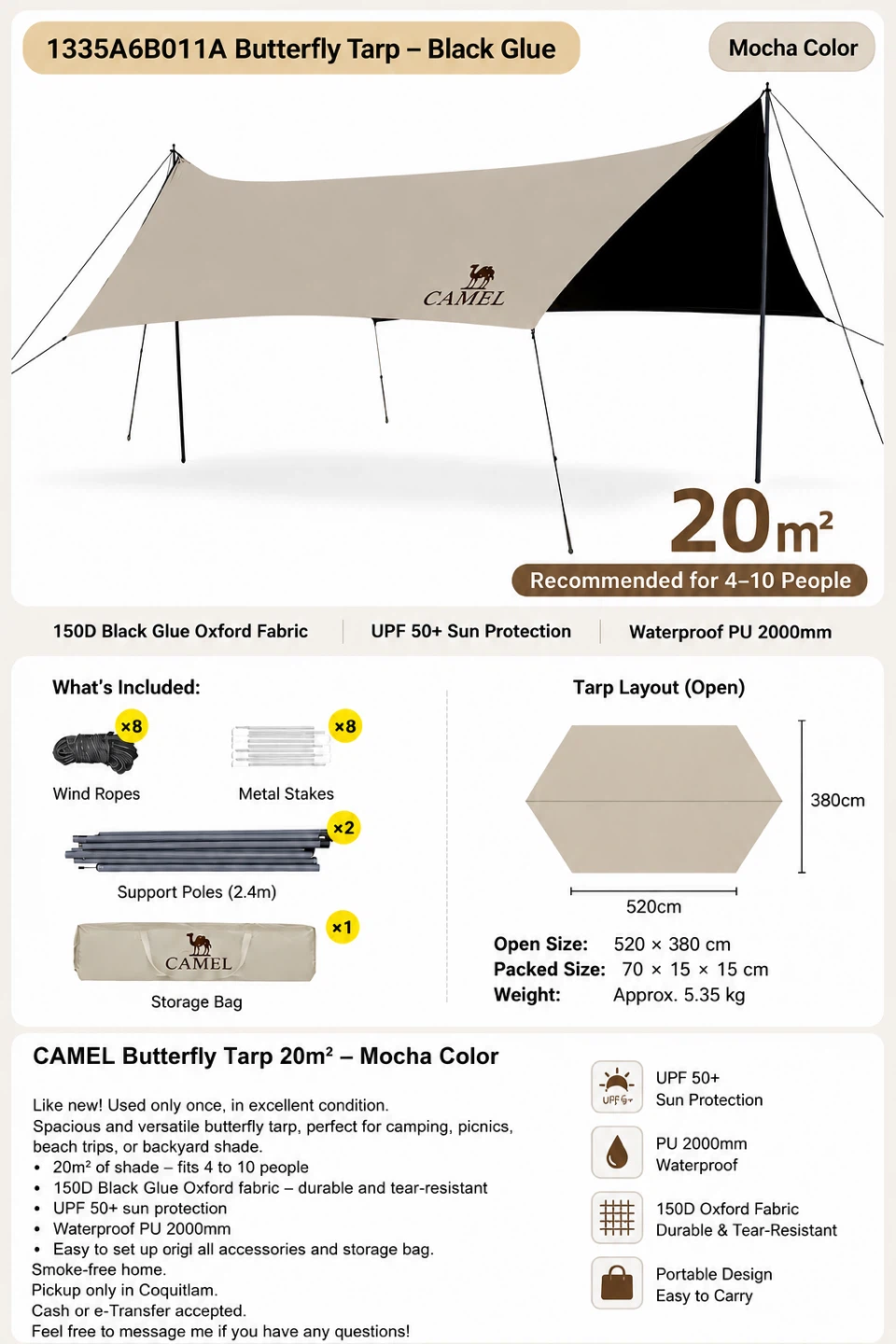 20m² Butterfly Tarp – Brands New – $70