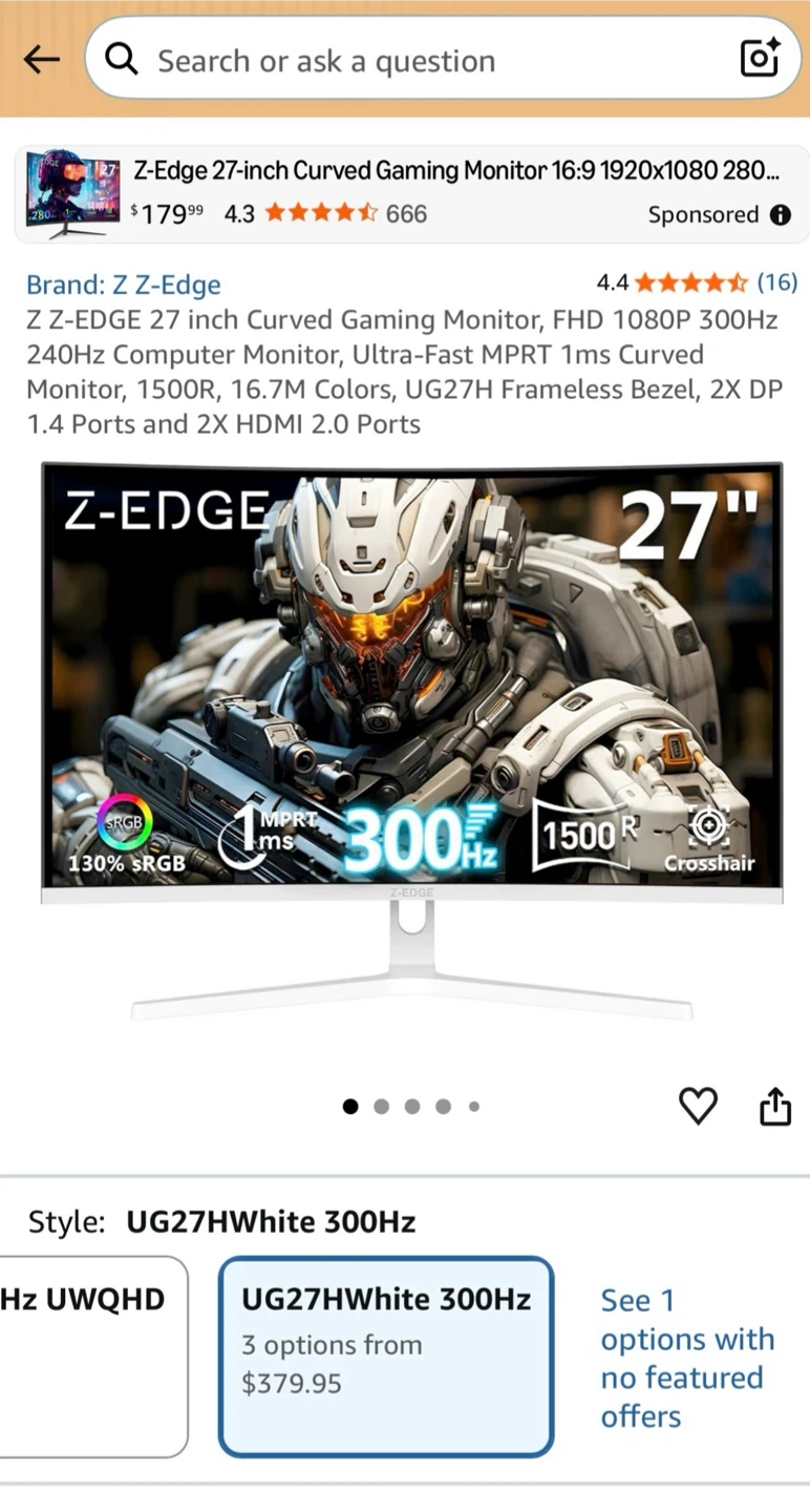 27” Curved Z Edge White Gaming Monitor 10/10 for $200 Cash - photo 5