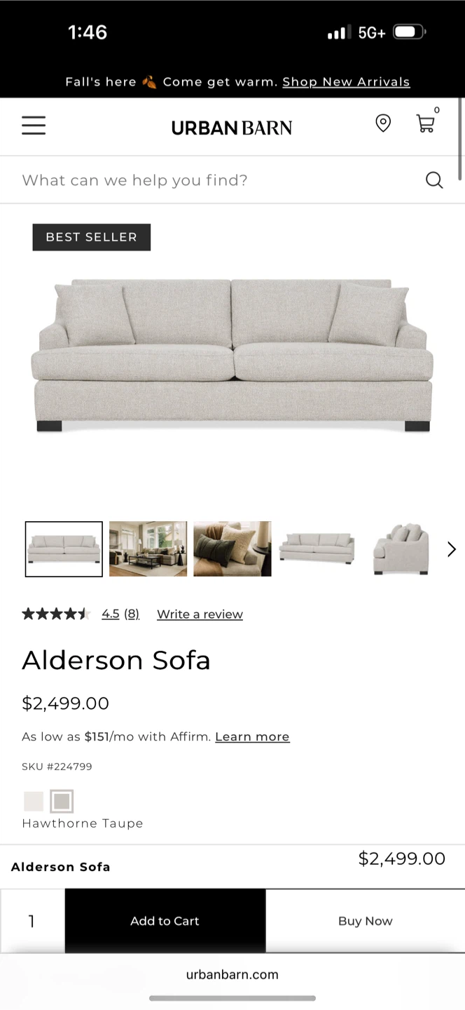 Urban Barn gray fabric couch ret $2800 very good condition - photo 2