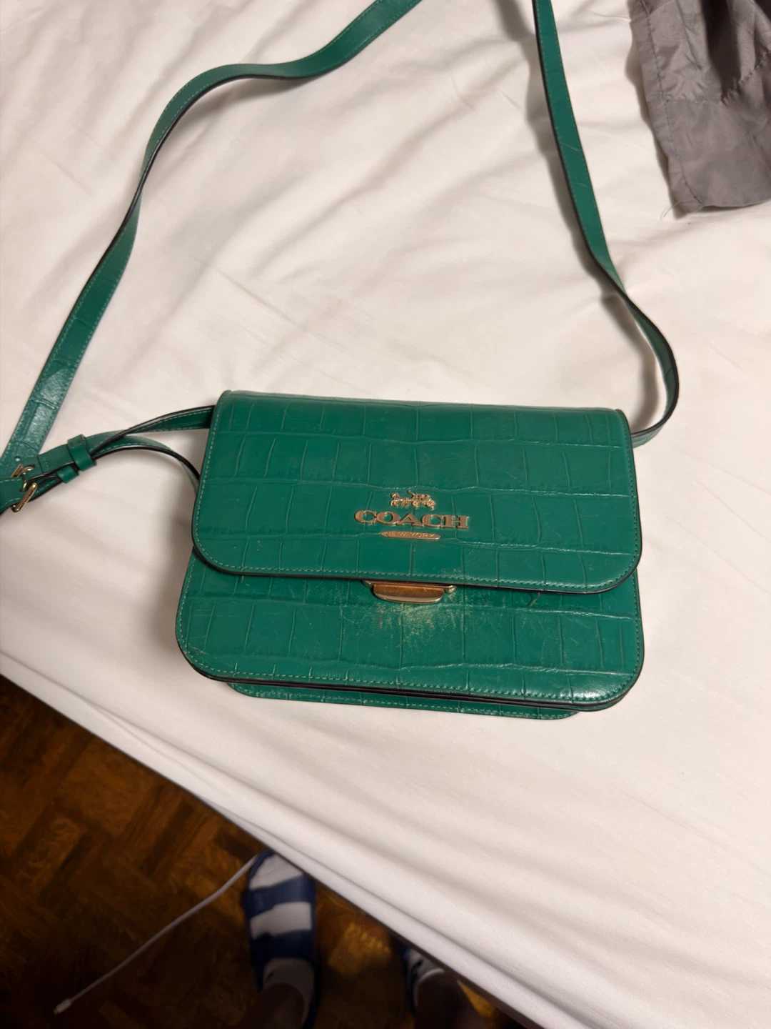 Coach Shoulder Bag - Green Crocodile Embossed Leather